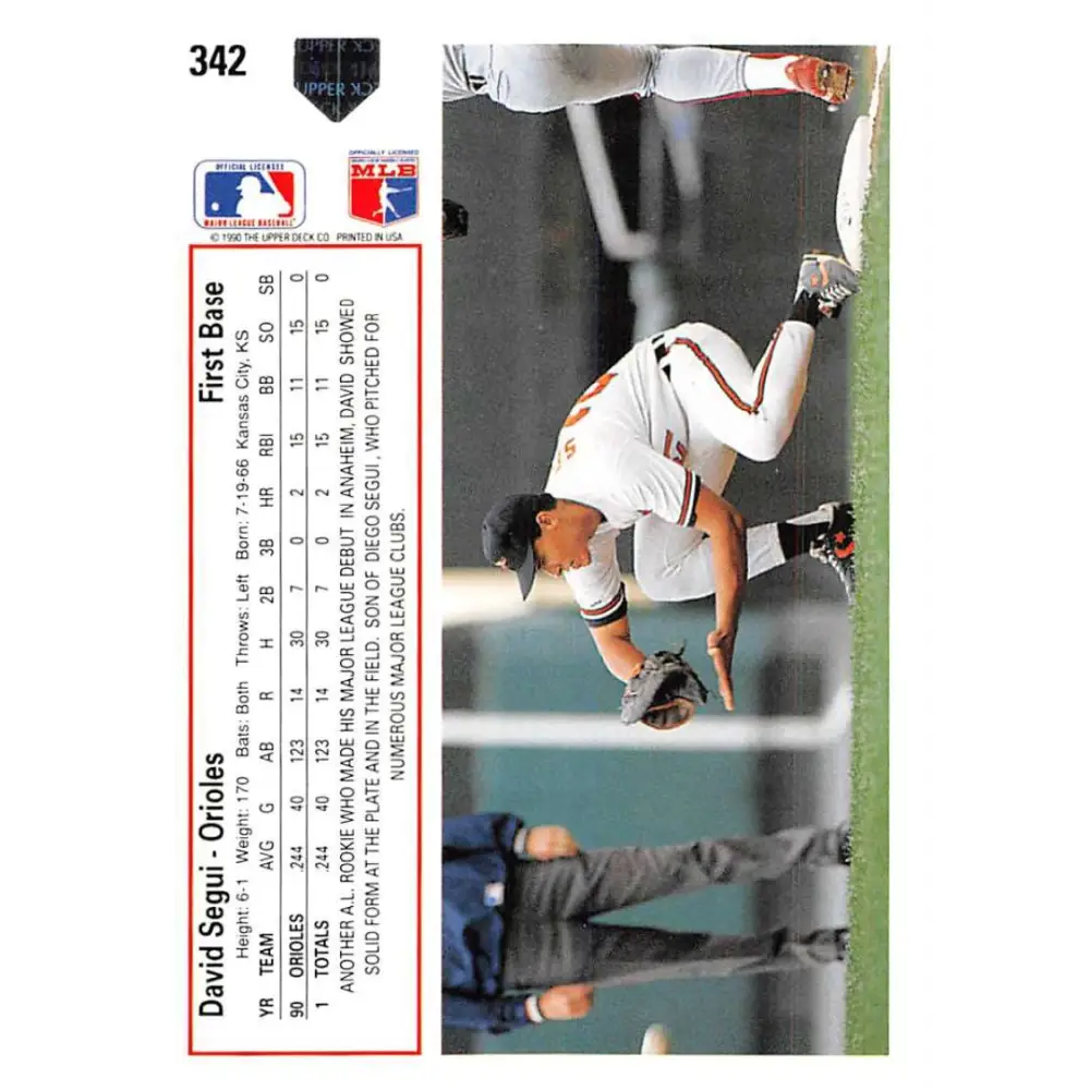 1991 Upper Deck #342 David Segui NM-MT Baltimore Orioles Baseball Card Image 2