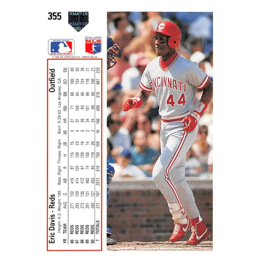 1991 Upper Deck #355 Eric Davis EX Excellent Cincinnati Reds Baseball Card Image 2