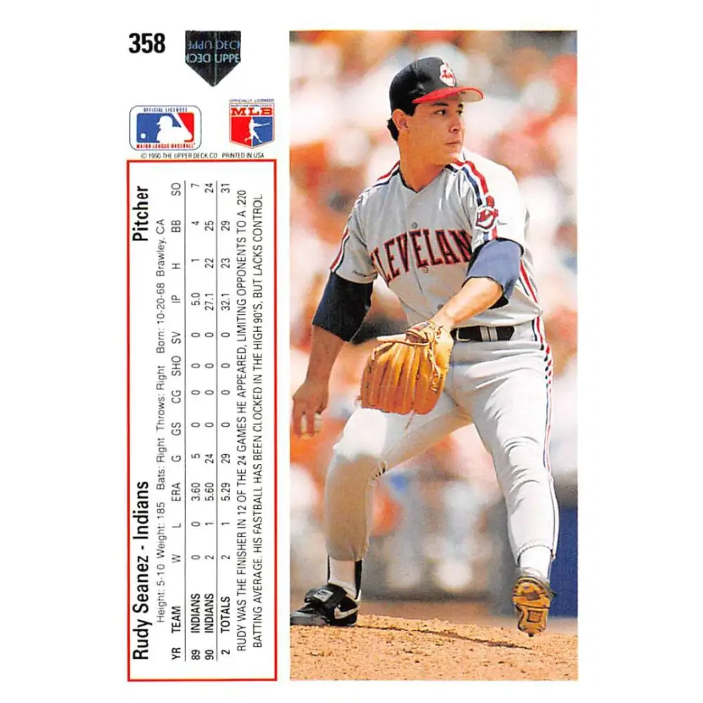 1991 Upper Deck #358 Rudy Seanez EX Excellent Cleveland Indians Baseball Card Image 2