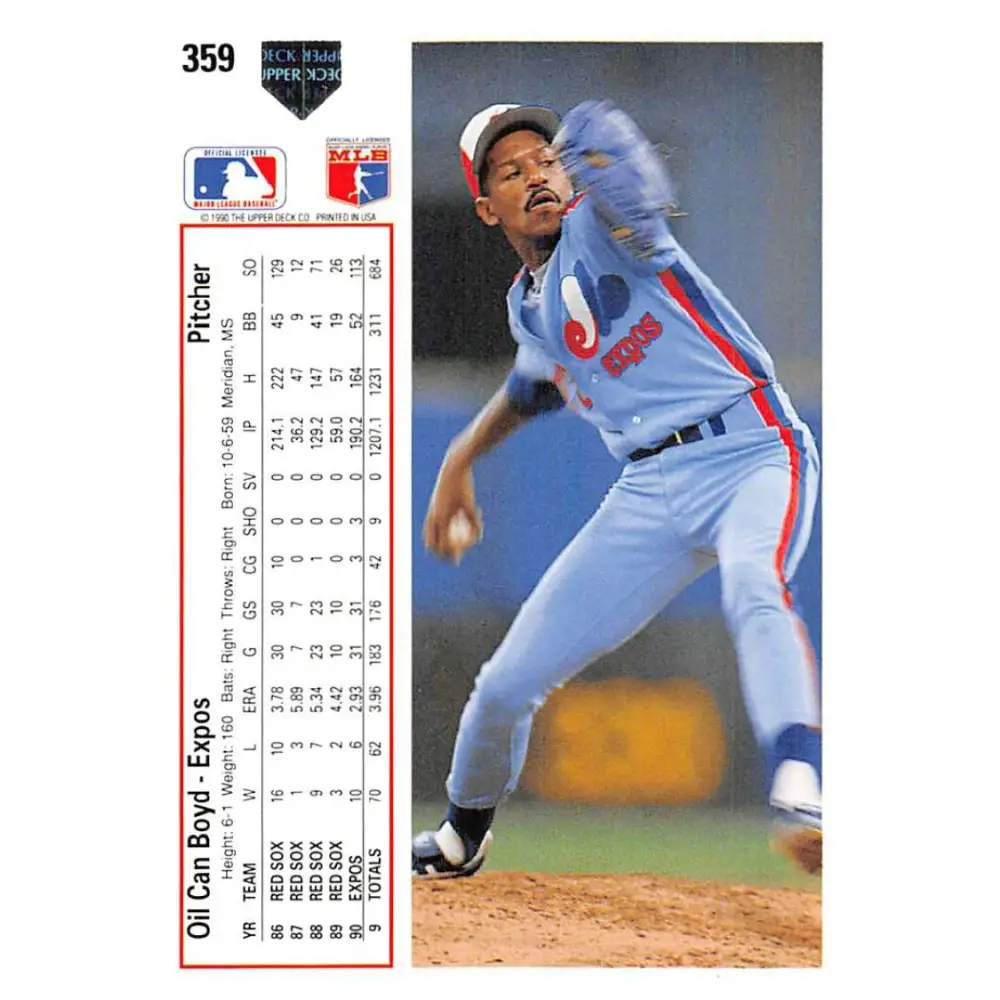 1991 Upper Deck #359 Oil Can Boyd EX Excellent Montreal Expos Baseball Card Image 2