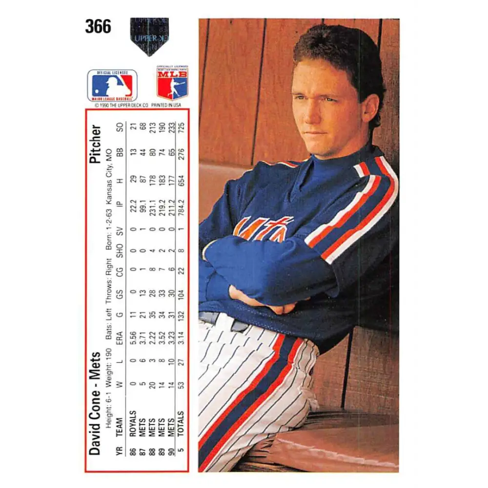 1991 Upper Deck #366 David Cone EX Excellent New York Mets Baseball Card Image 2