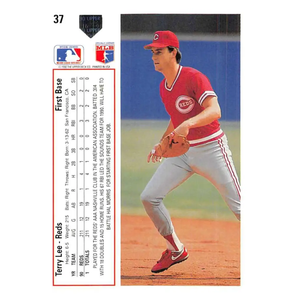 1991 Upper Deck #37 Terry Lee NM-MT RC Rookie Cincinnati Reds Baseball Card Image 2