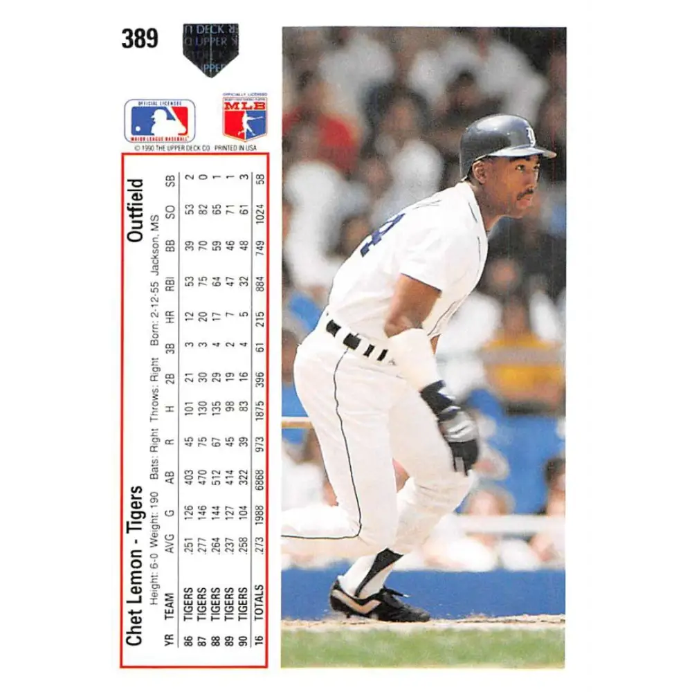1991 Upper Deck #389 Chet Lemon EX Excellent Detroit Tigers Baseball Card Image 2