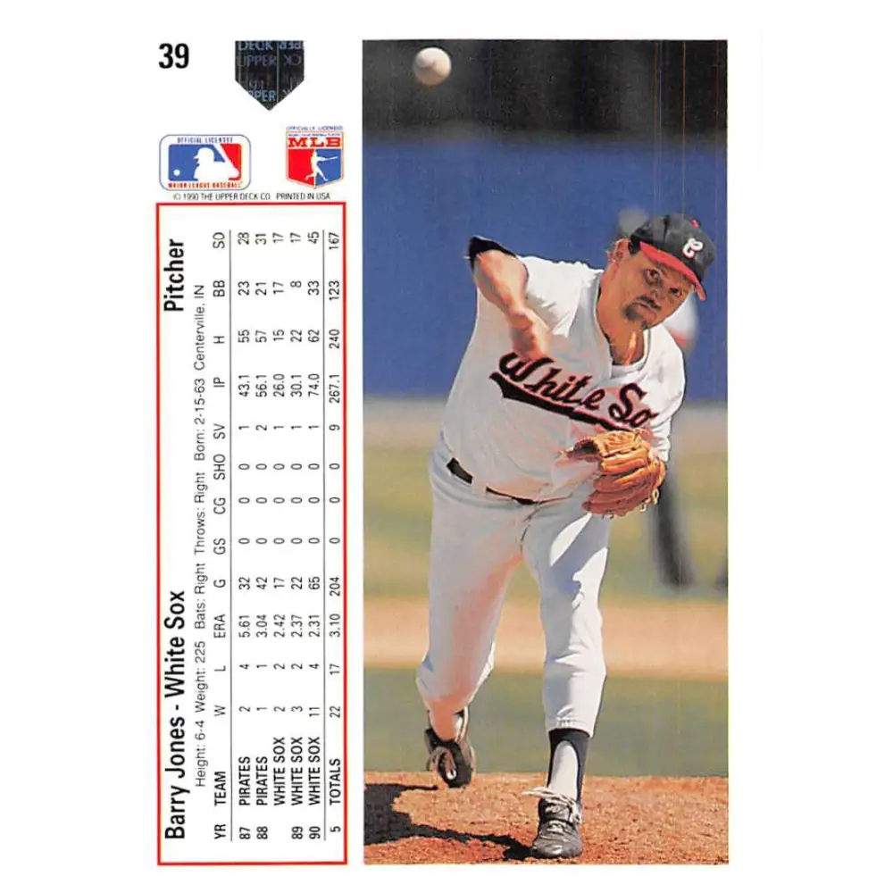 1991 Upper Deck #39 Barry Jones EX Excellent Chicago White Sox Baseball Card Image 2