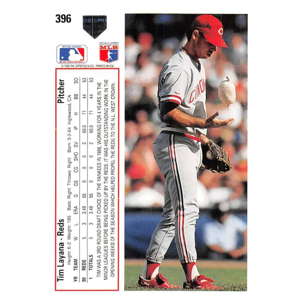 1991 Upper Deck #396 Tim Layana NM-MT Cincinnati Reds Baseball Card Image 2