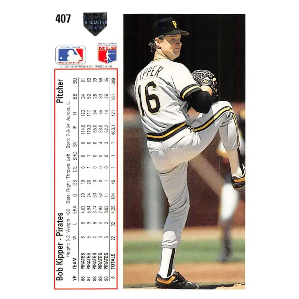 1991 Upper Deck #407 Bob Kipper NM-MT Pittsburgh Pirates Baseball Card Image 2
