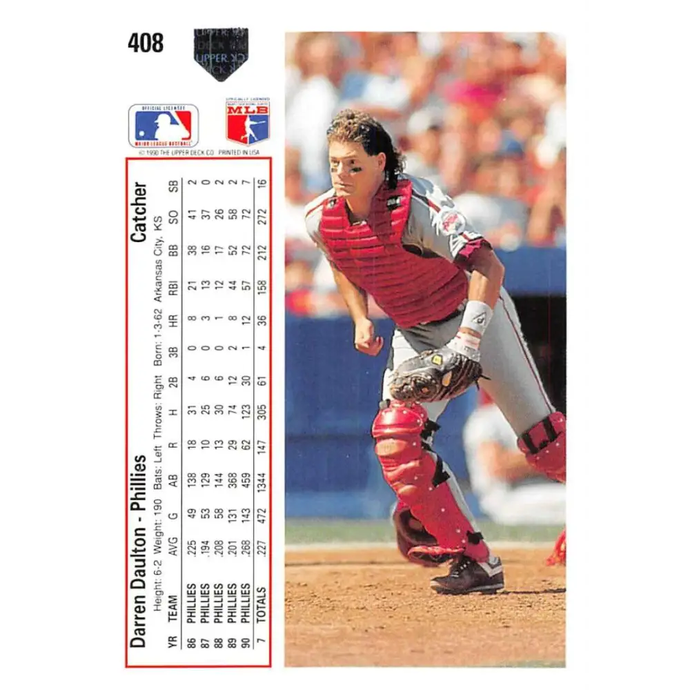 1991 Upper Deck #408 Darren Daulton NM-MT Philadelphia Phillies Baseball Card Image 2