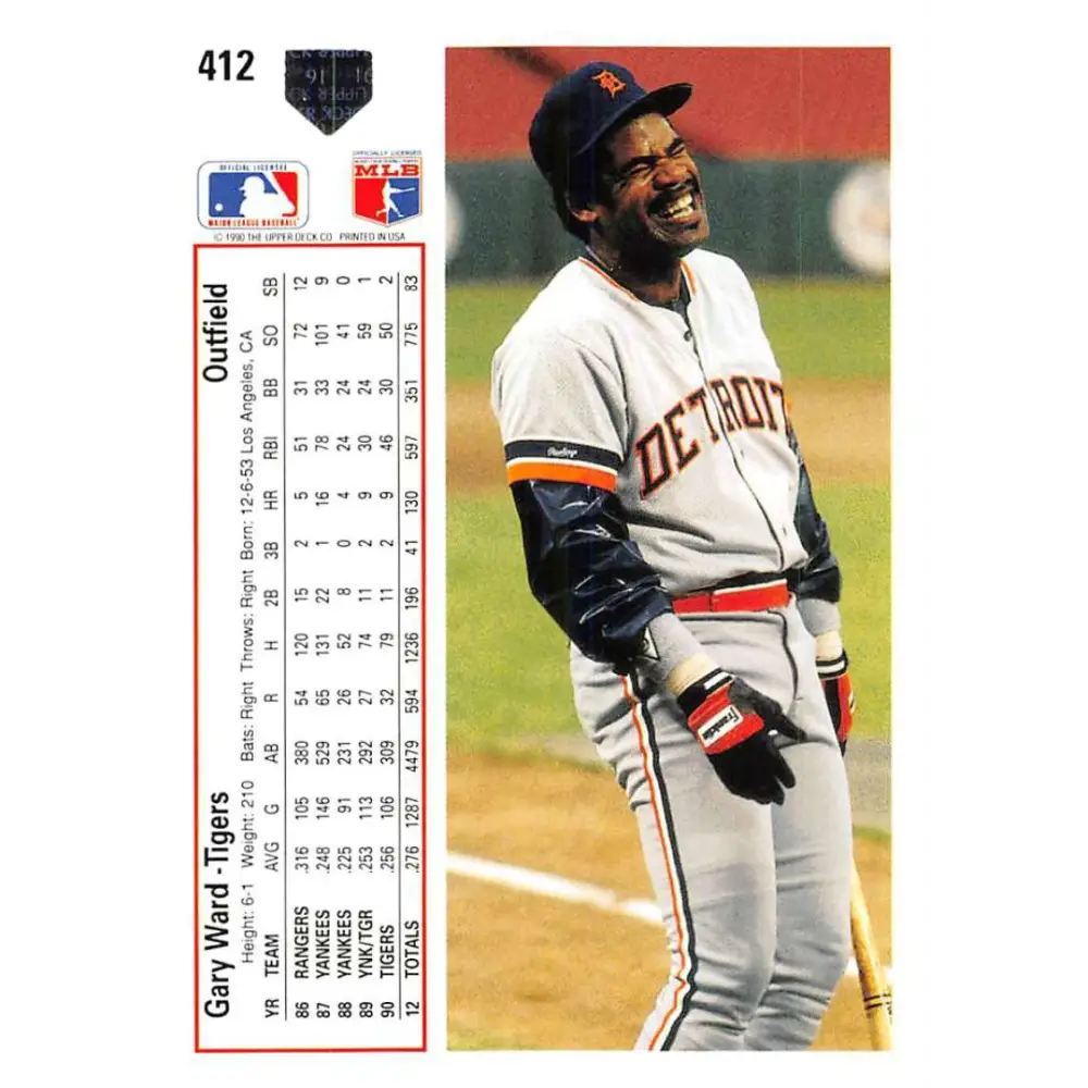 1991 Upper Deck #412 Gary Ward EX Excellent Detroit Tigers Baseball Card Image 2