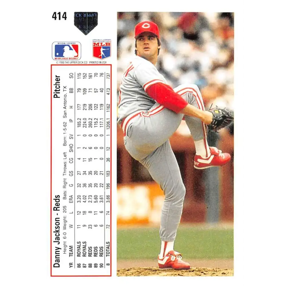 1991 Upper Deck #414 Danny Jackson EX Excellent Cincinnati Reds Baseball Card Image 2