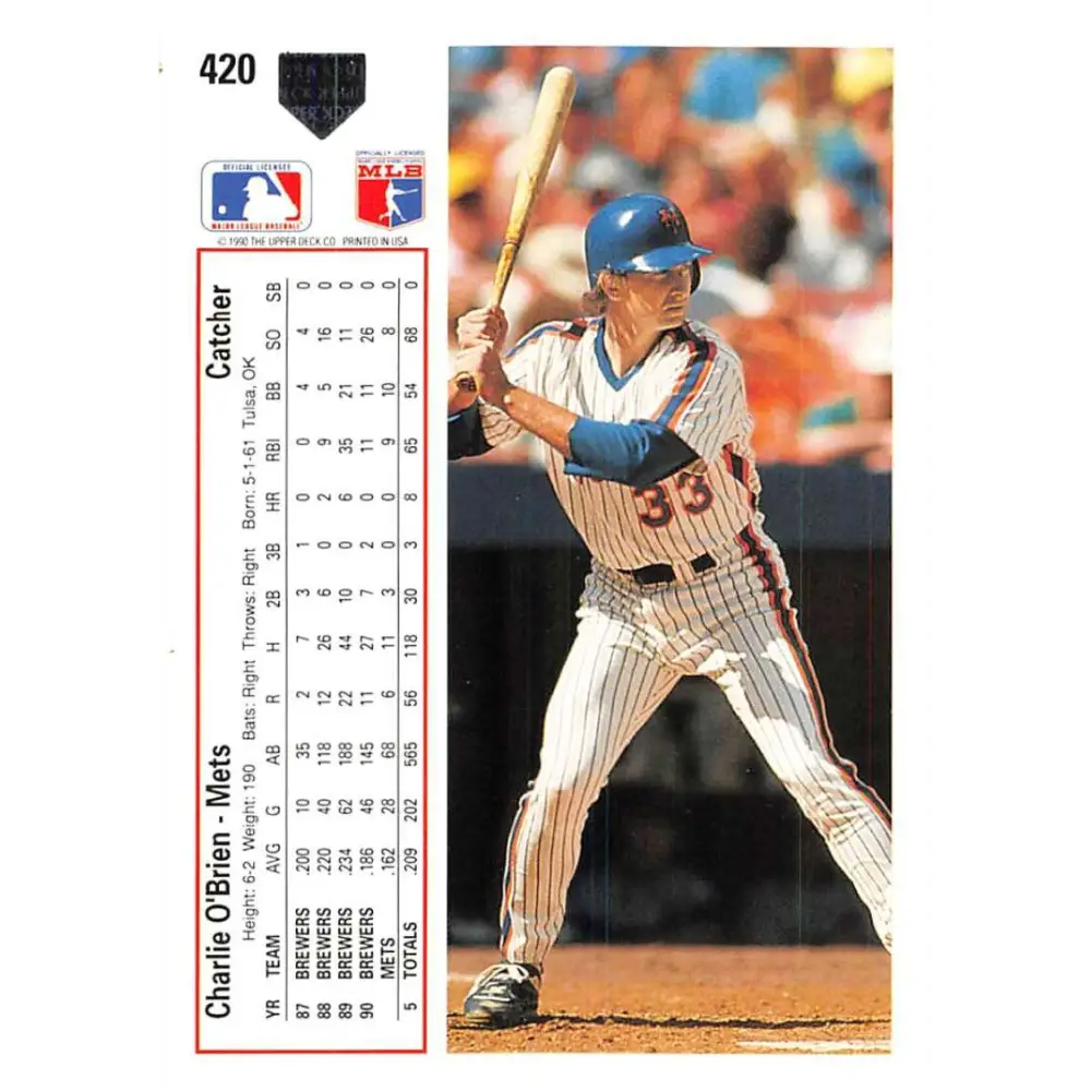 1991 Upper Deck #420 Charlie O'Brien NM-MT New York Mets Baseball Card Image 2