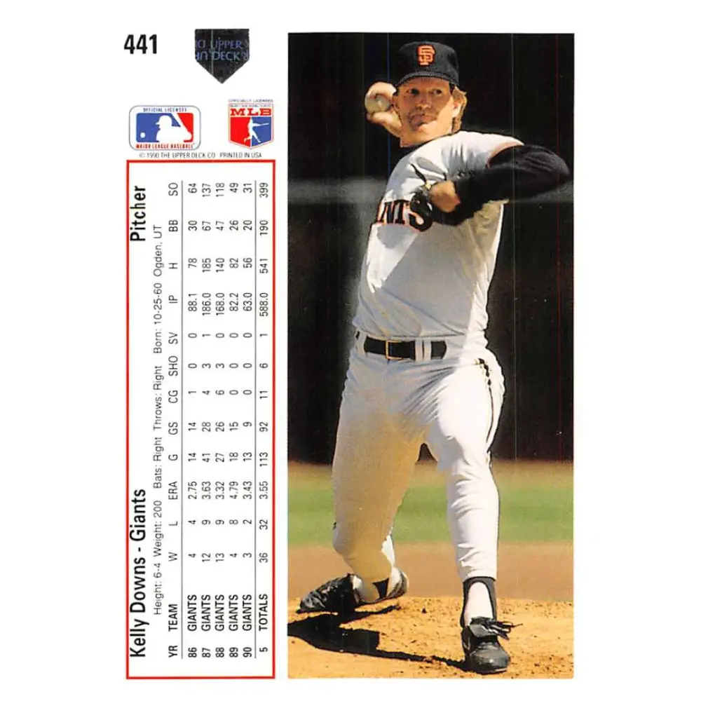 1991 Upper Deck #441 Kelly Downs EX Excellent San Francisco Giants Baseball Card Image 2