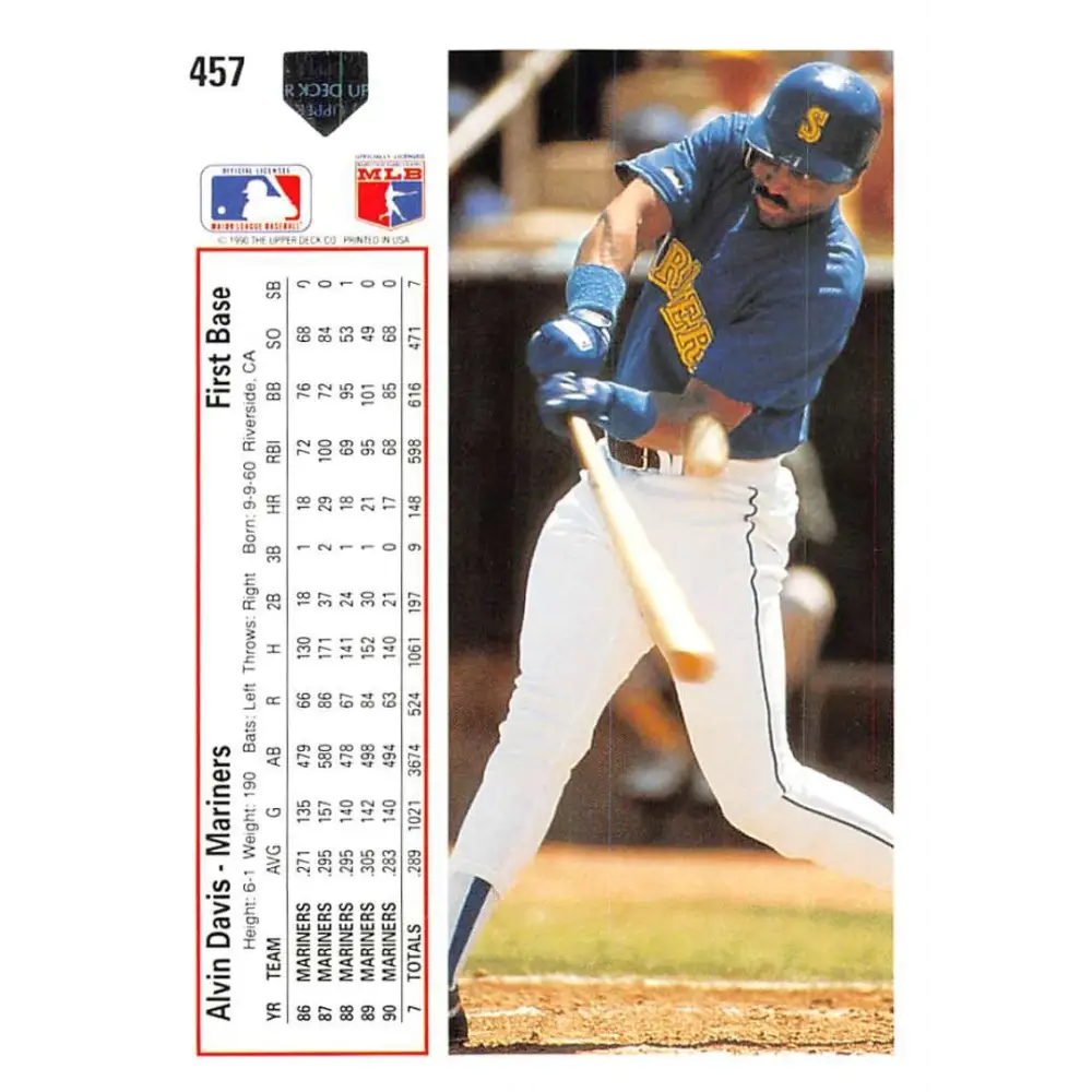 1991 Upper Deck #457 Alvin Davis NM-MT Seattle Mariners Baseball Card Image 2