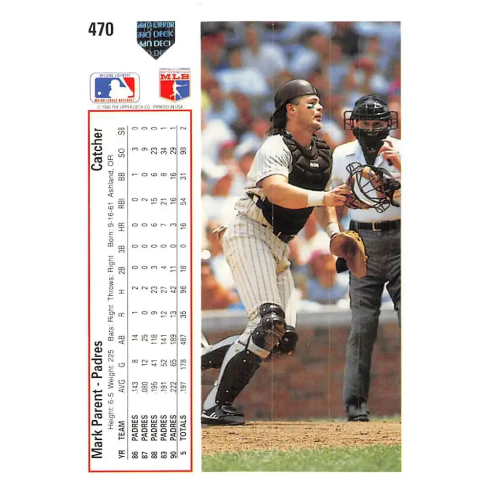 1991 Upper Deck #470 Mark Parent EX Excellent San Diego Padres Baseball Card Image 2
