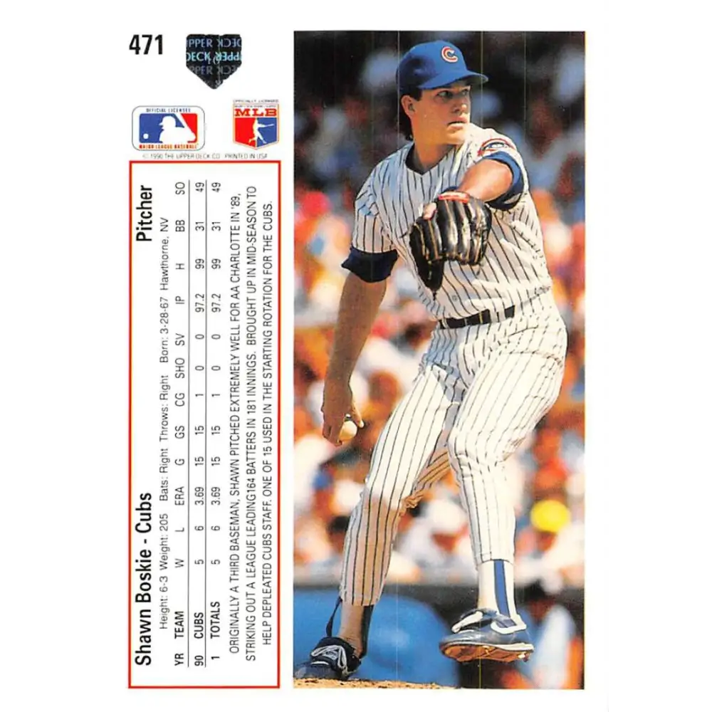 1991 Upper Deck #471 Shawn Boskie EX Excellent Chicago Cubs Baseball Card Image 2