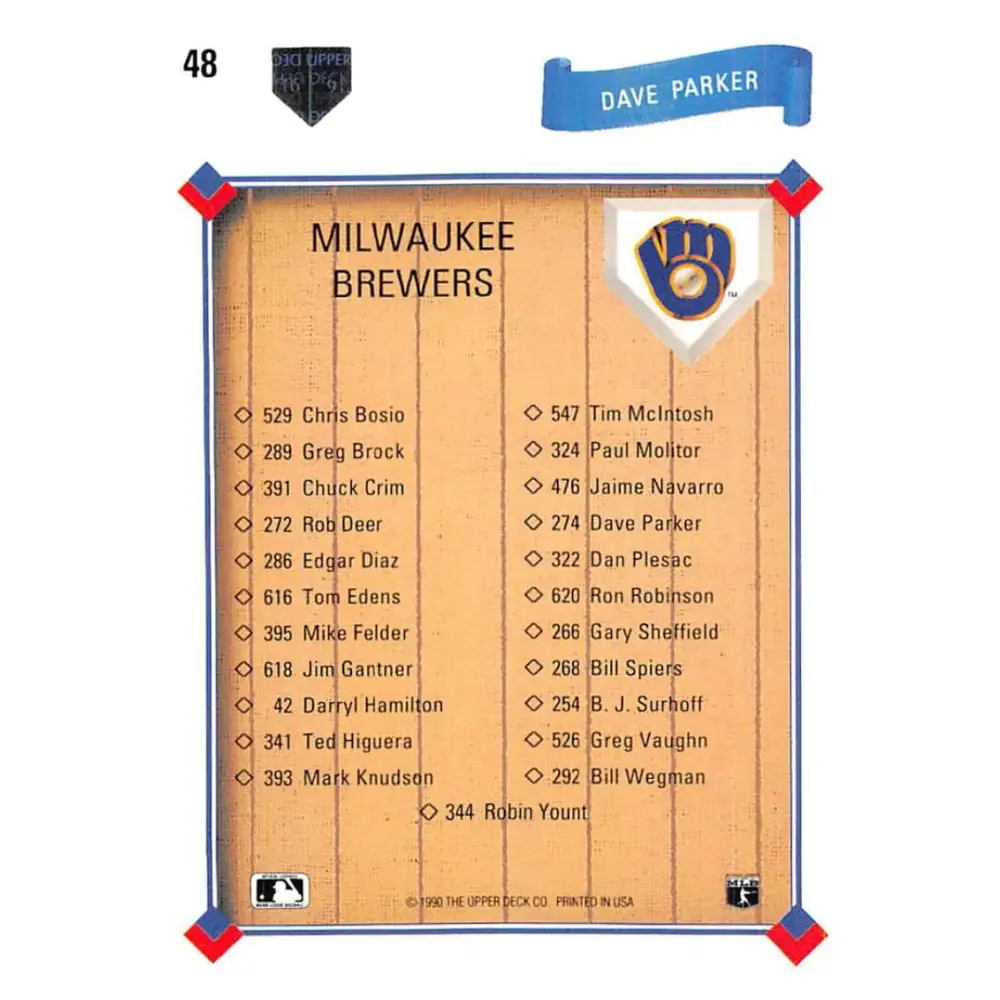 1991 Upper Deck #48 Dave Parker EX Excellent Milwaukee Brewers Baseball Card Image 2