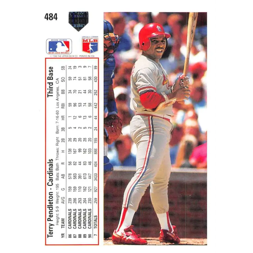 1991 Upper Deck #484 Terry Pendleton EX Excellent St. Louis Cardinals Baseball Card Image 2
