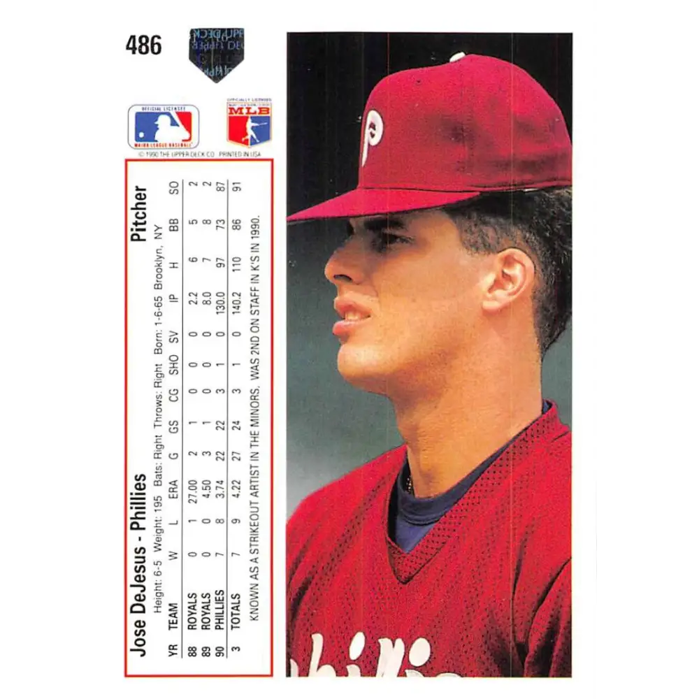 1991 Upper Deck #486 Jose DeJesus NM-MT Philadelphia Phillies Baseball Card Image 2