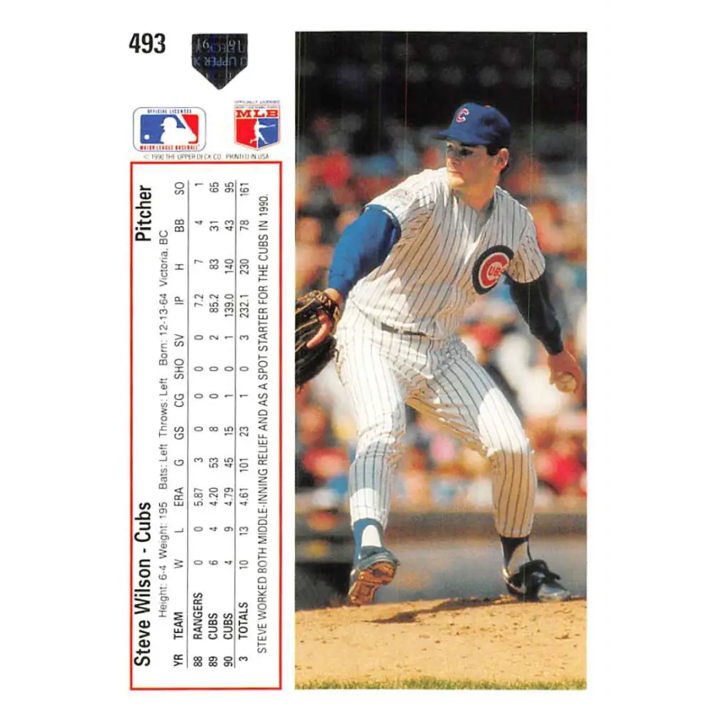 1991 Upper Deck #493 Steve Wilson EX Excellent Chicago Cubs Baseball Card Image 2