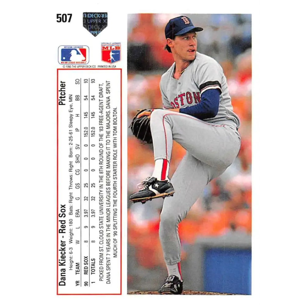 1991 Upper Deck #507 Dana Kiecker EX Excellent Boston Red Sox Baseball Card Image 2