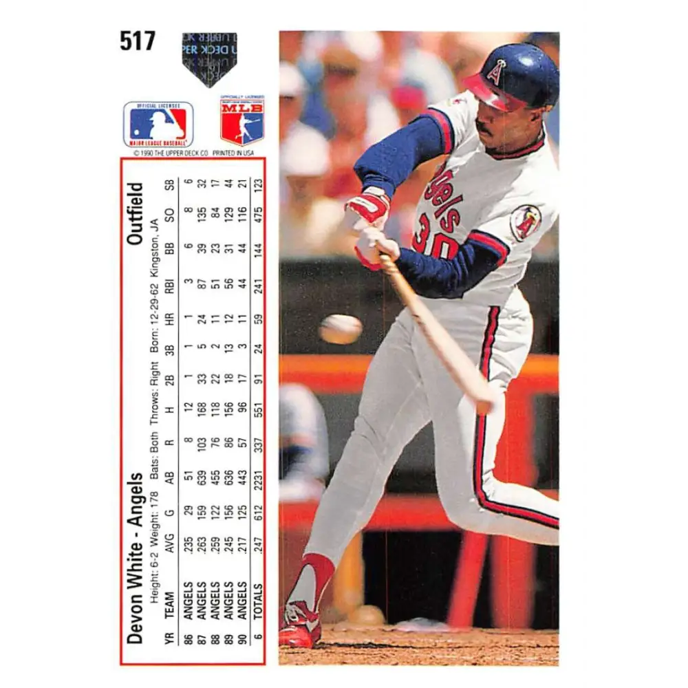1991 Upper Deck #517 Devon White EX Excellent California Angels Baseball Card Image 2