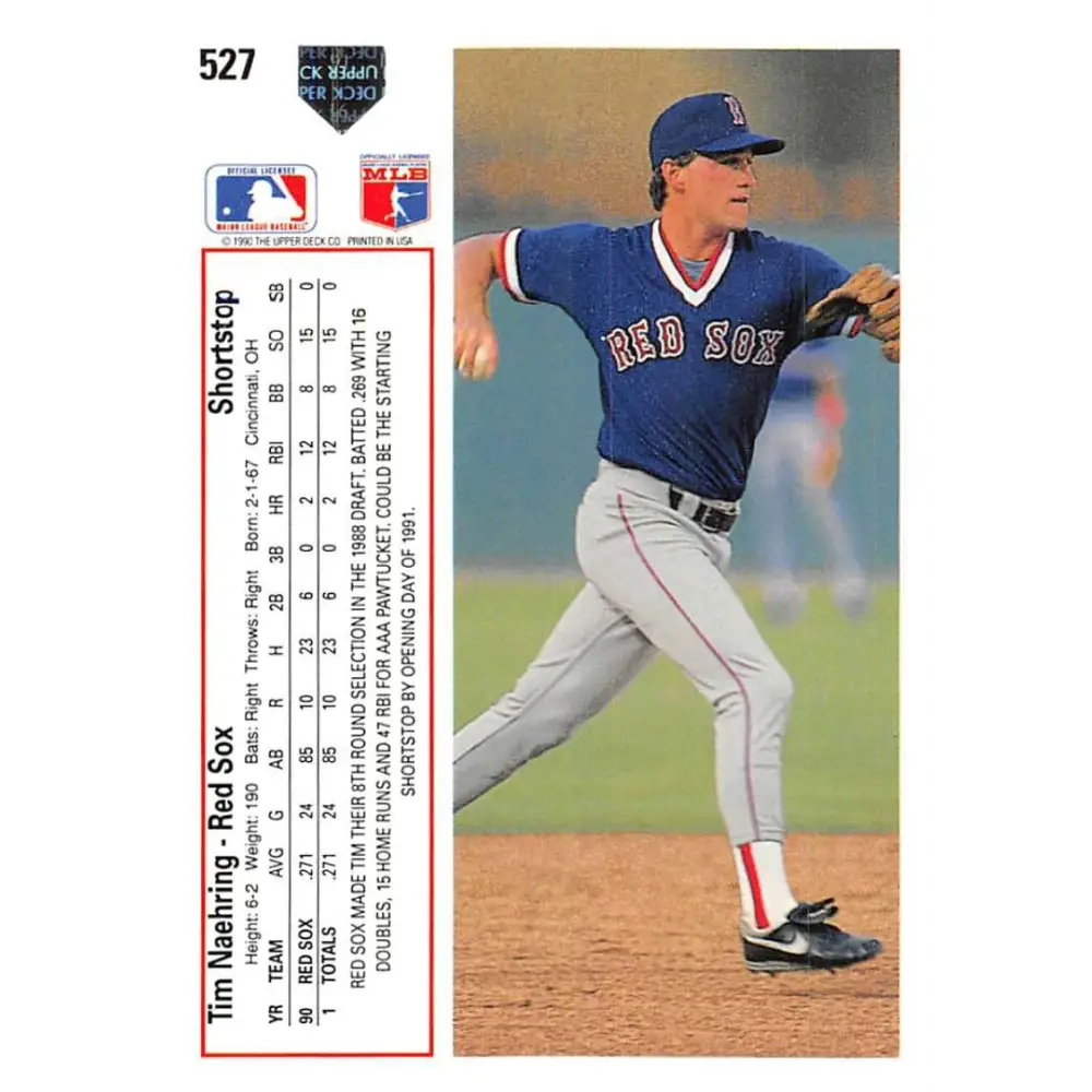 1991 Upper Deck #527 Tim Naehring EX Excellent Boston Red Sox Baseball Card Image 2