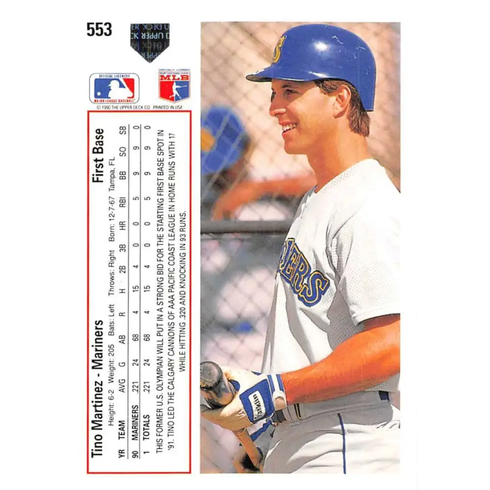 1991 Upper Deck #553 Tino Martinez EX Excellent Seattle Mariners Baseball Card Image 2