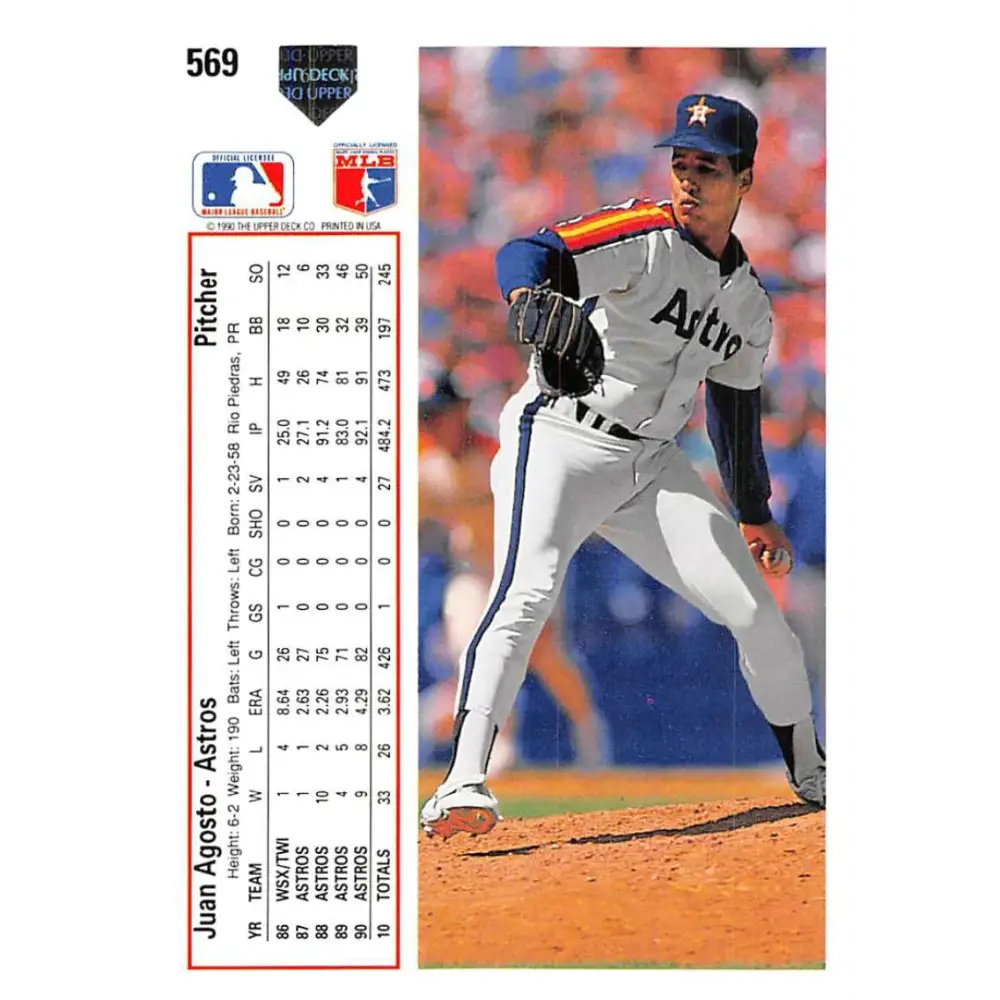 1991 Upper Deck #569 Juan Agosto EX Excellent Houston Astros Baseball Card Image 2