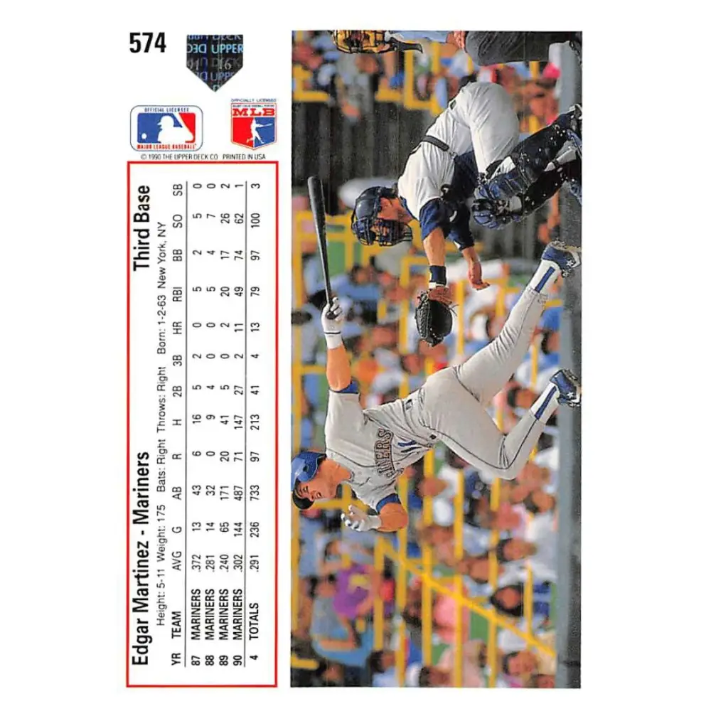 1991 Upper Deck #574 Edgar Martinez EX Excellent Seattle Mariners Baseball Card Image 2
