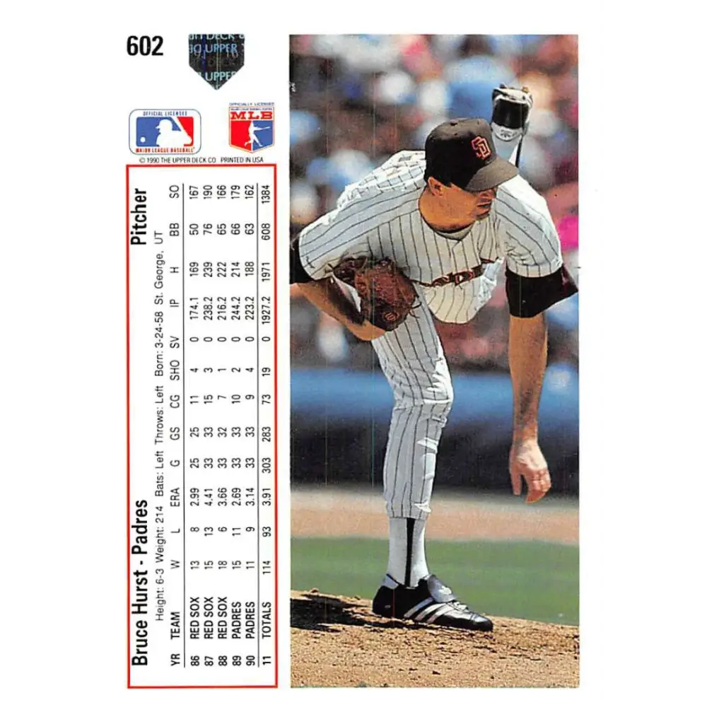 1991 Upper Deck #602 Bruce Hurst NM-MT San Diego Padres Baseball Card Image 2