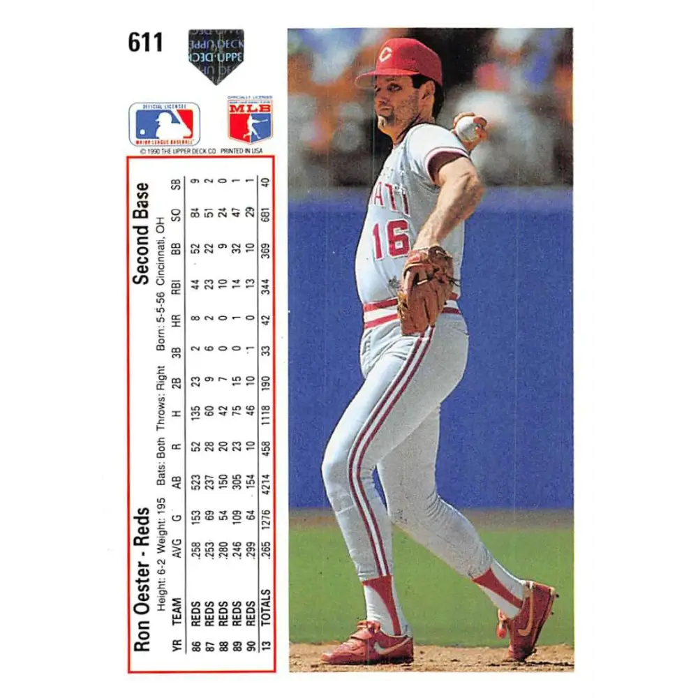 1991 Upper Deck #611 Ron Oester EX Excellent Cincinnati Reds Baseball Card Image 2