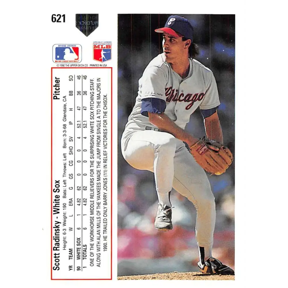 1991 Upper Deck #621 Scott Radinsky EX Excellent Chicago White Sox Baseball Card Image 2