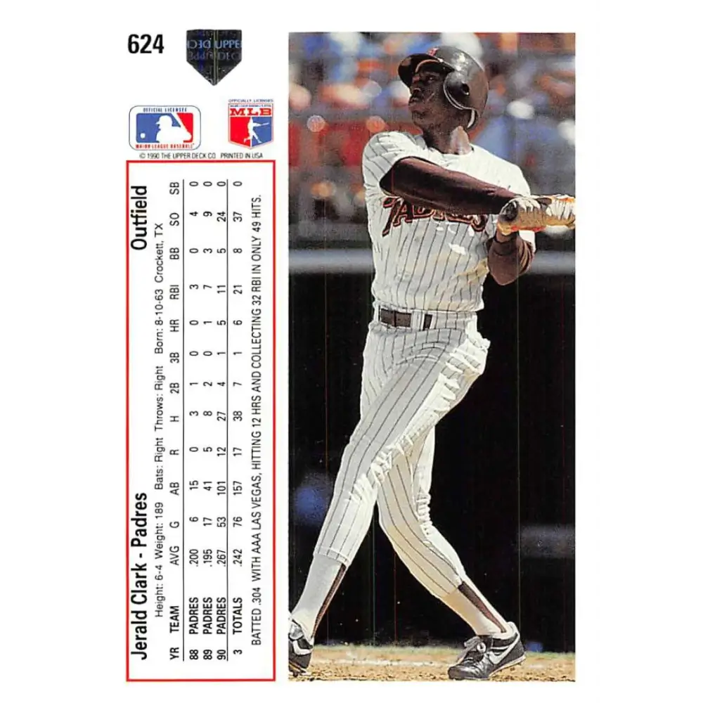 1991 Upper Deck #624 Jerald Clark EX Excellent San Diego Padres Baseball Card Image 2