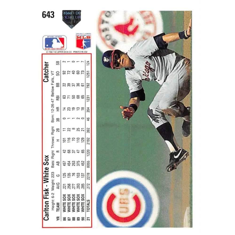 1991 Upper Deck #643 Carlton Fisk EX Excellent Chicago White Sox Baseball Card Image 2