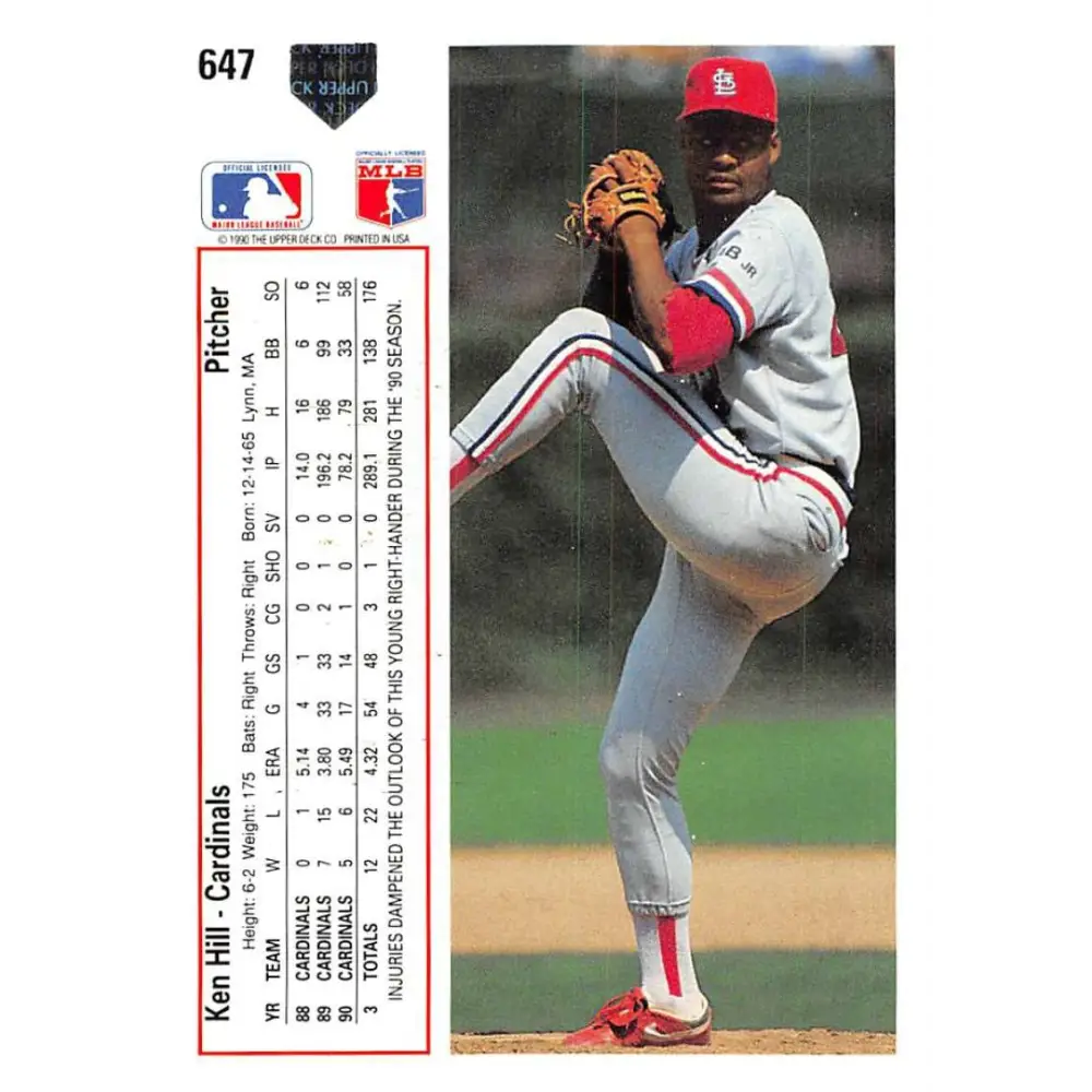 1991 Upper Deck #647 Ken Hill NM-MT St. Louis Cardinals Baseball Card Image 2