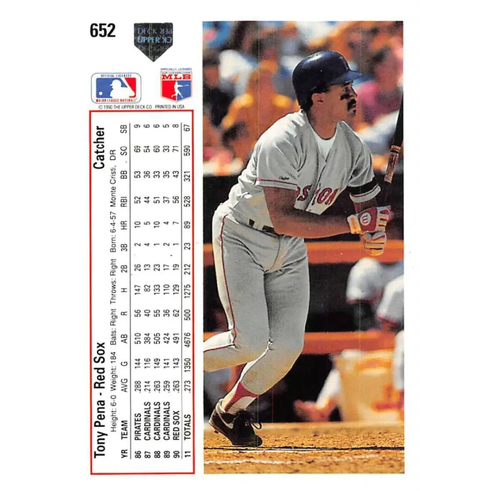 1991 Upper Deck #652 Tony Pena EX Excellent Boston Red Sox Baseball Card Image 2