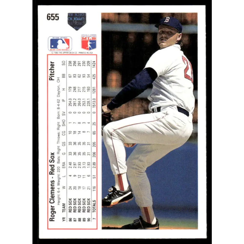 1991 Upper Deck #655 Roger Clemens EX/NM Boston Red Sox Baseball Card Image 2