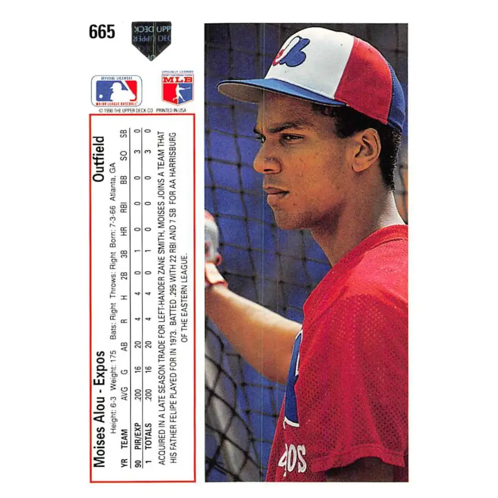 1991 Upper Deck #665 Moises Alou EX Excellent Montreal Expos Baseball Card Image 2