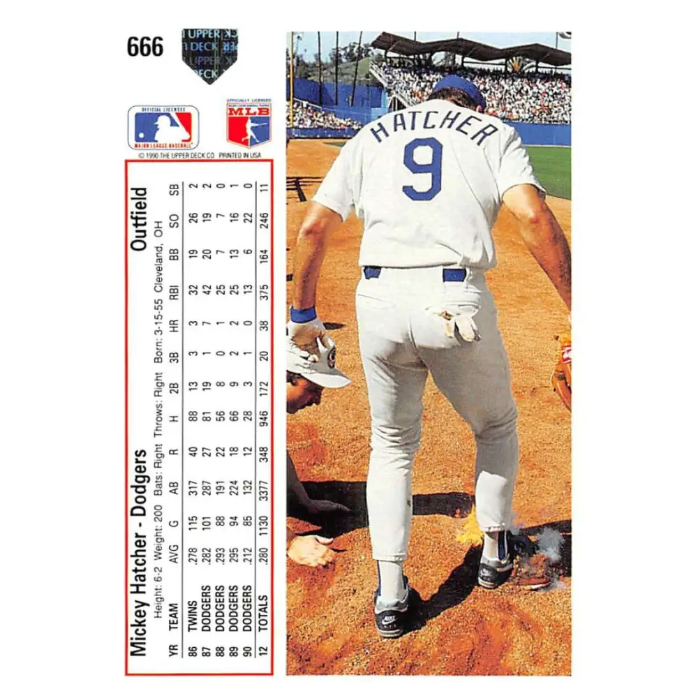 1991 Upper Deck #666 Mickey Hatcher EX Excellent Los Angeles Dodgers Baseball Card Image 2