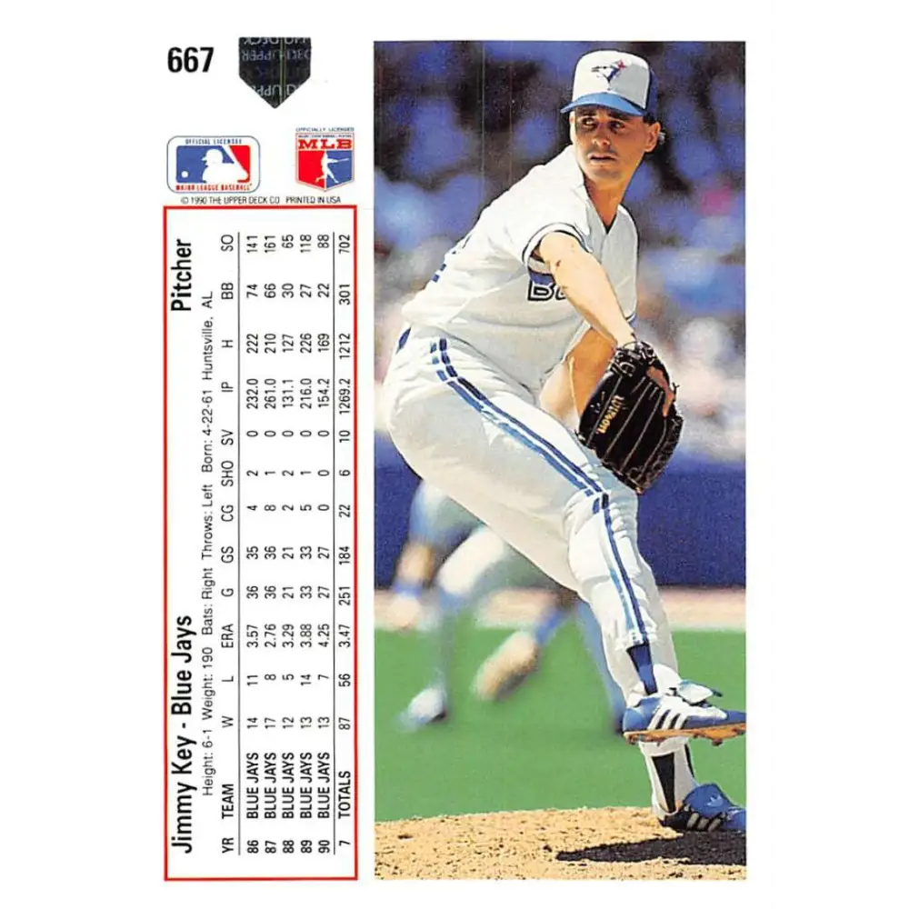 1991 Upper Deck #667 Jimmy Key EX Excellent Toronto Blue Jays Baseball Card Image 2