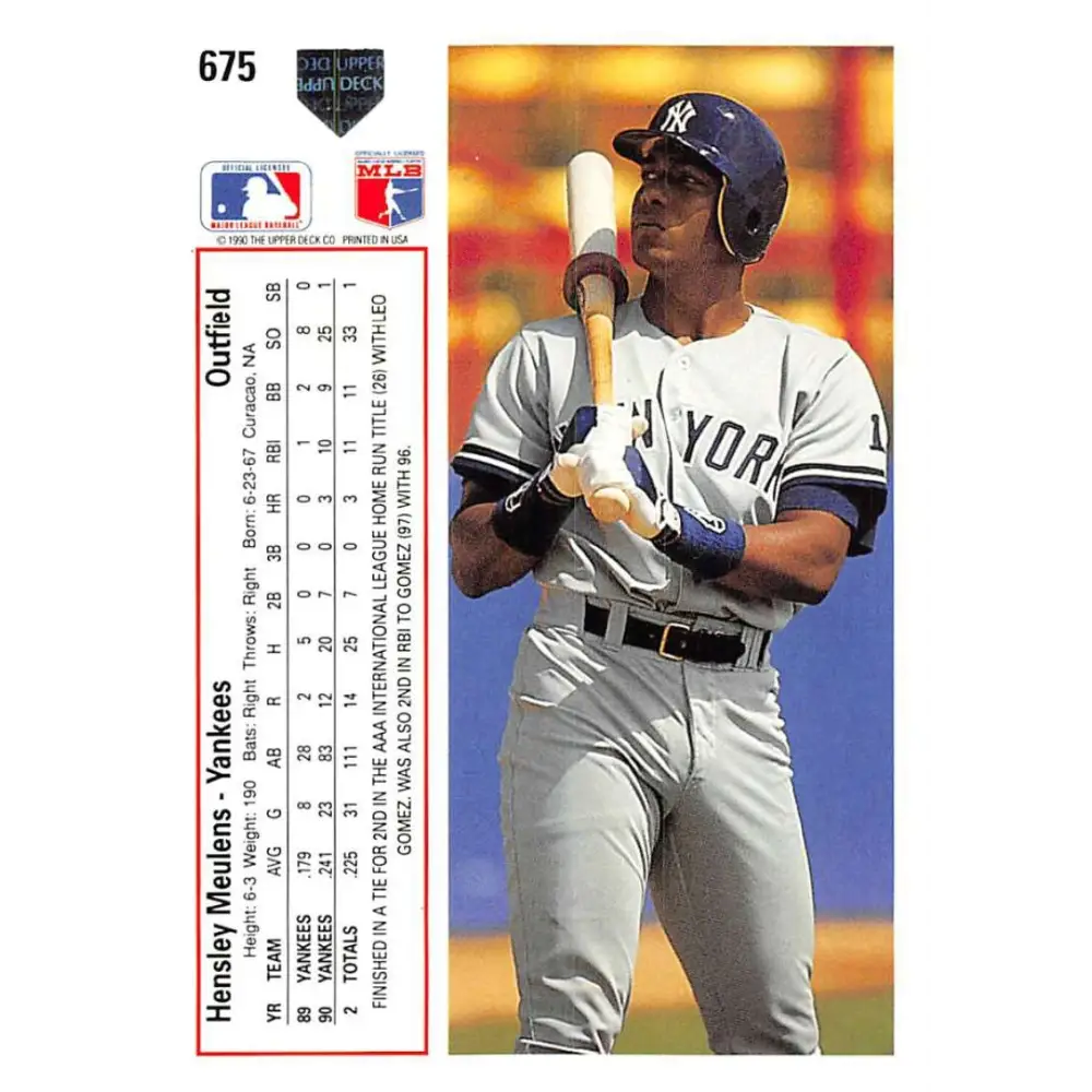 1991 Upper Deck #675 Hensley Meulens EX Excellent New York Yankees Baseball Card Image 2