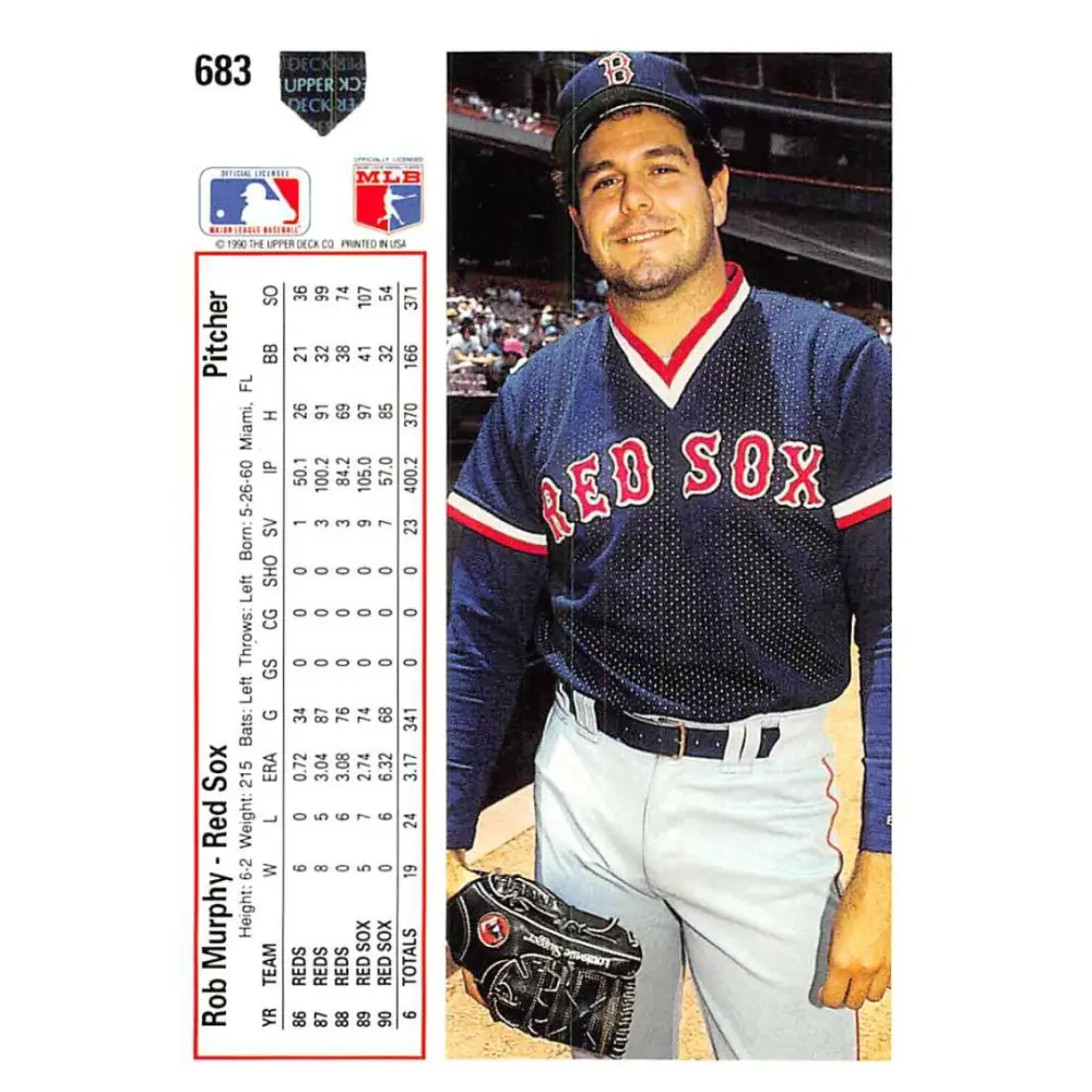 1991 Upper Deck #683 Rob Murphy NM-MT Boston Red Sox Baseball Card Image 2