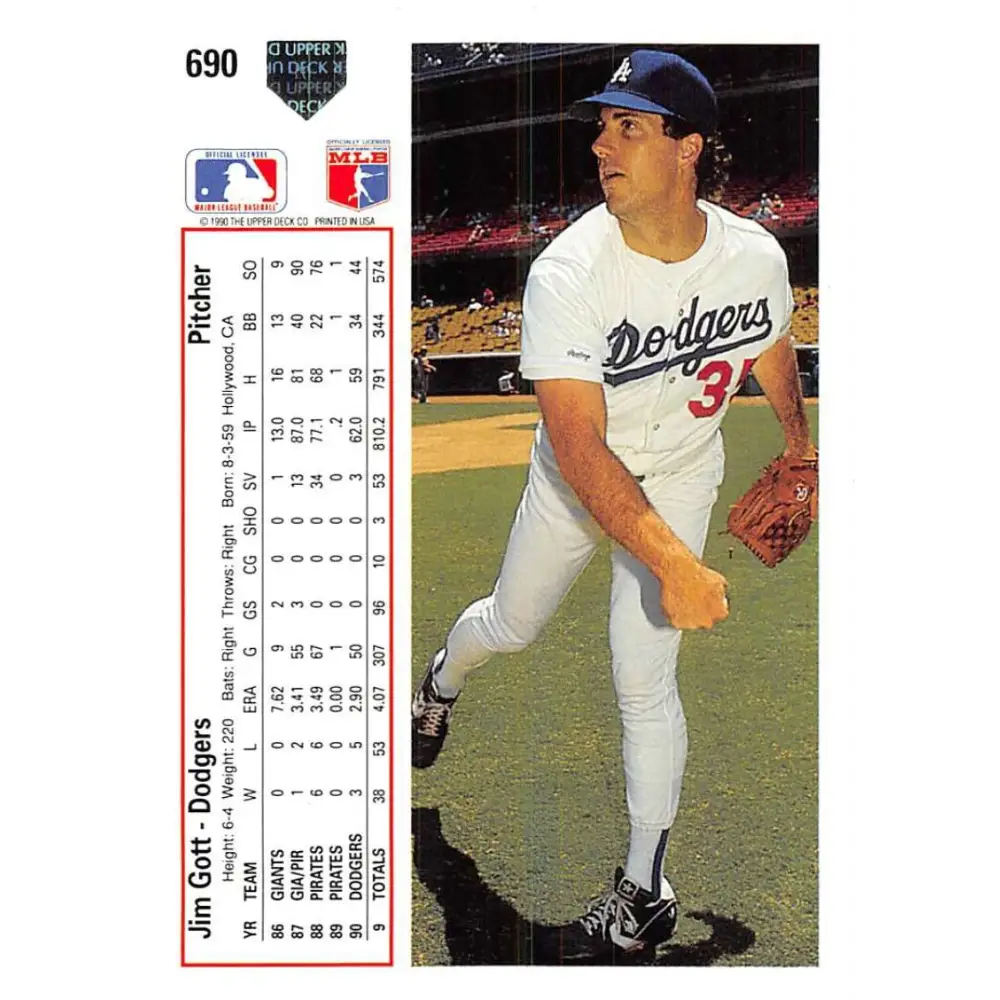 1991 Upper Deck #690 Jim Gott EX Excellent Los Angeles Dodgers Baseball Card Image 2