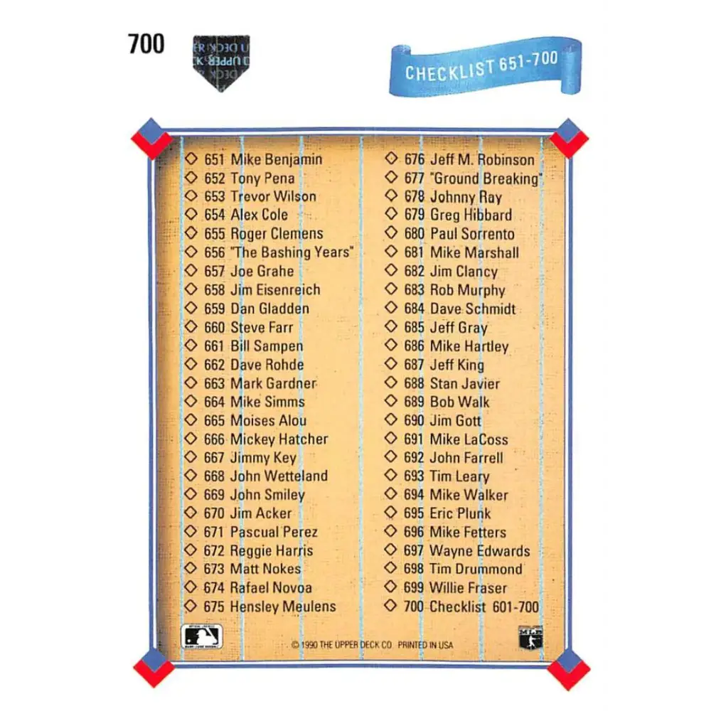 1991 Upper Deck #700 Checklist 601-700 EX Excellent Checklist Baseball Card Image 2