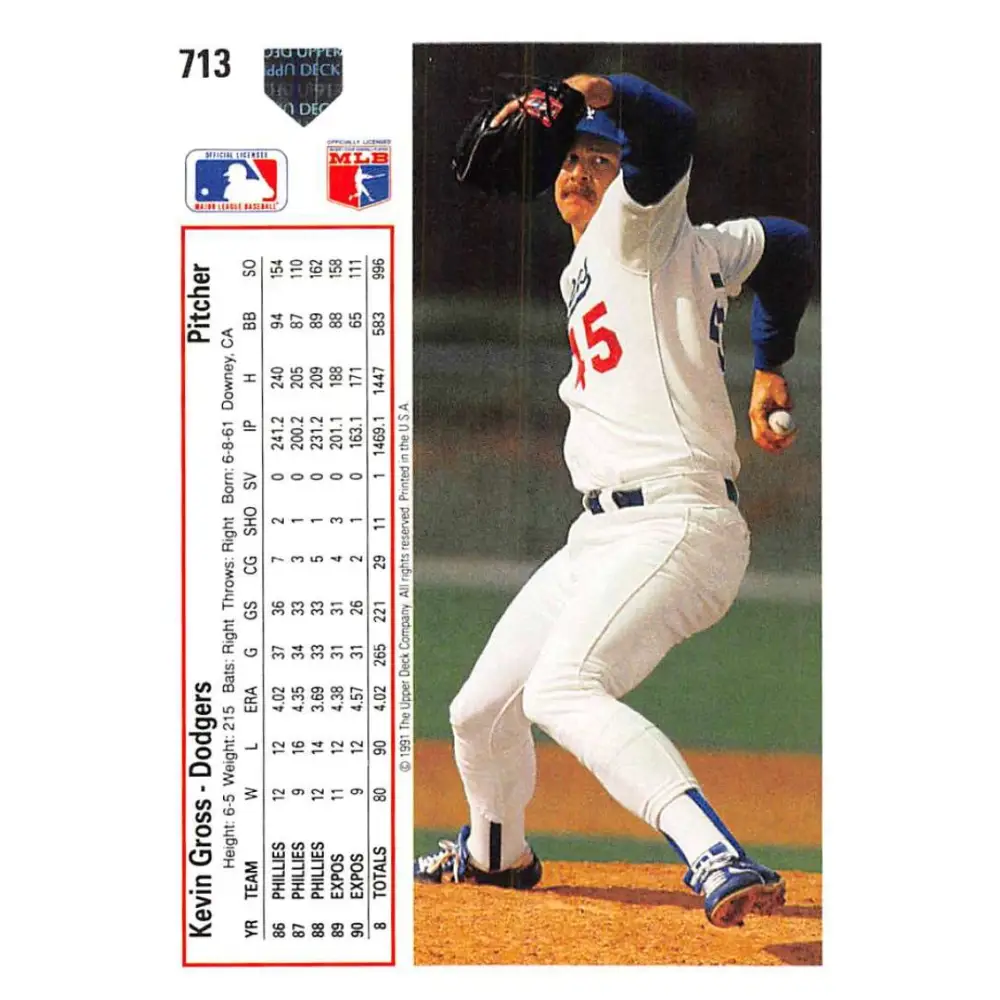 1991 Upper Deck #713 Kevin Gross EX Excellent Los Angeles Dodgers Baseball Card Image 2