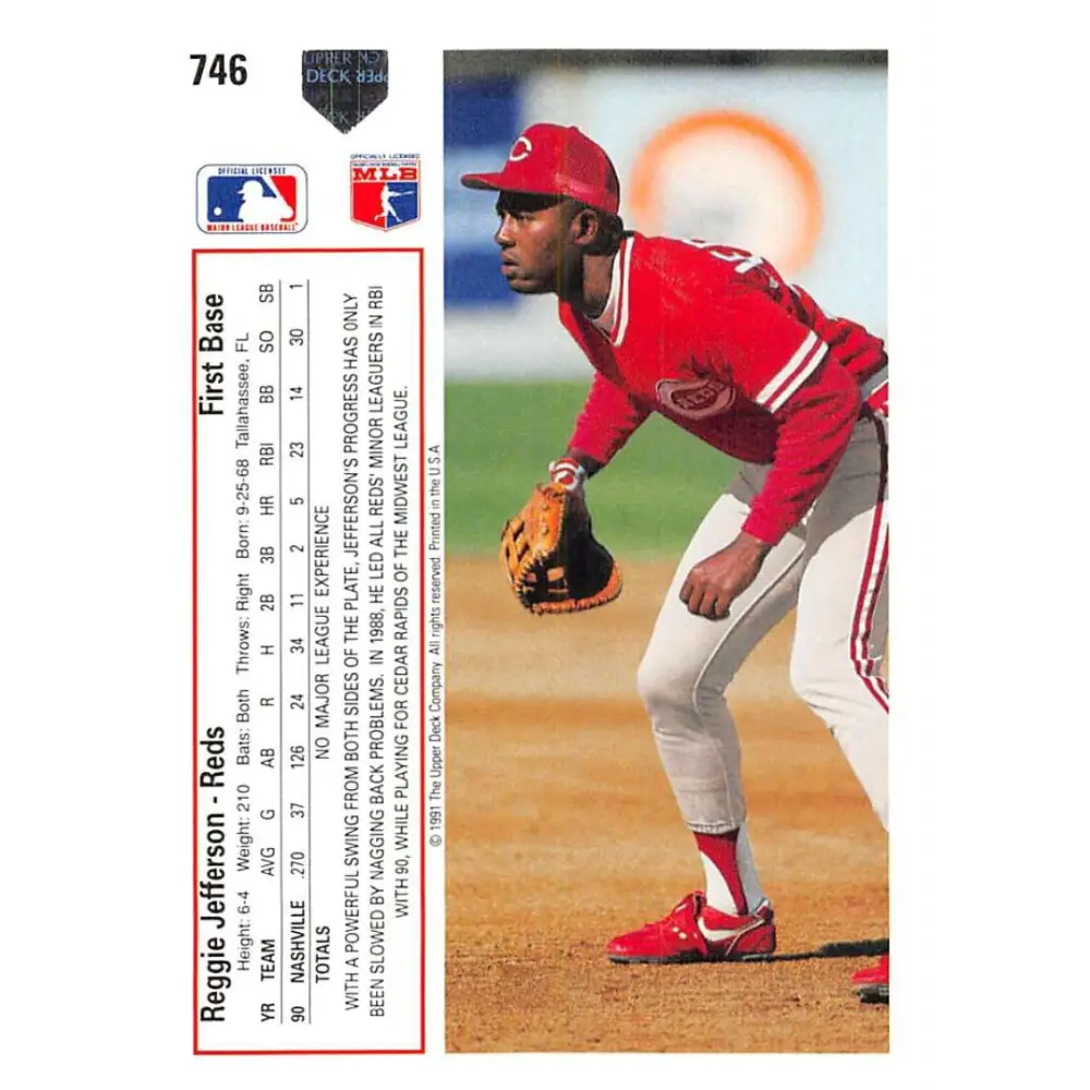 1991 Upper Deck #746 Reggie Jefferson EX Excellent Cincinnati Reds Baseball Card Image 2