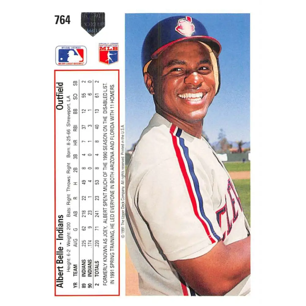 1991 Upper Deck #764 Albert Belle EX Excellent Cleveland Indians Baseball Card Image 2