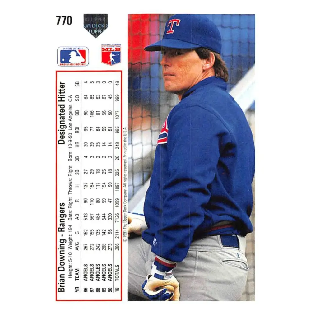 1991 Upper Deck #770 Brian Downing EX Excellent Texas Rangers Baseball Card Image 2