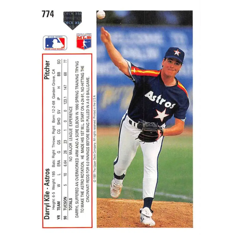 1991 Upper Deck #774 Darryl Kile NM-MT Houston Astros Baseball Card Image 2