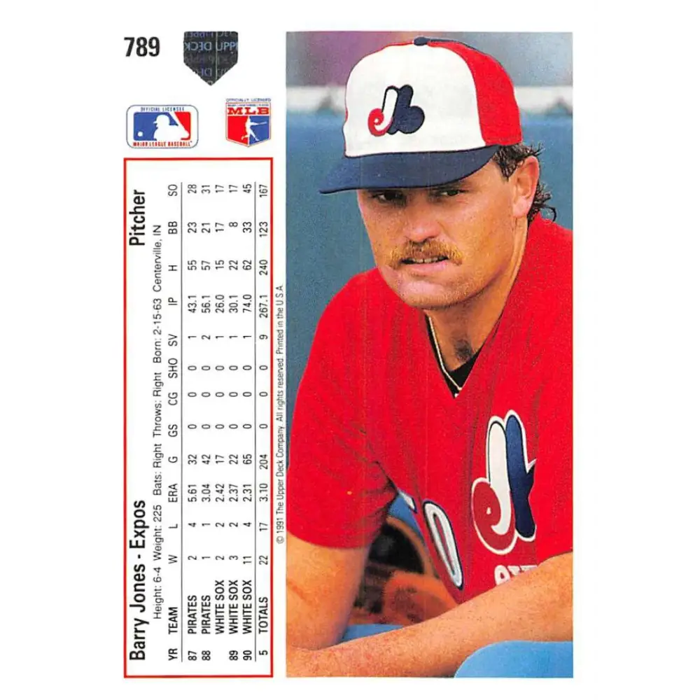 1991 Upper Deck #789 Barry Jones NM-MT Montreal Expos Baseball Card Image 2