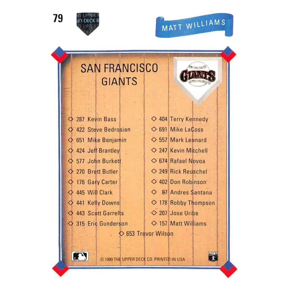 1991 Upper Deck #79 Matt Williams EX Excellent San Francisco Giants Baseball Card Image 2